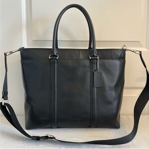 COACH Black Leather Perry Metropolitan Slim Ethan Sullivan Laptop Briefcase Bag